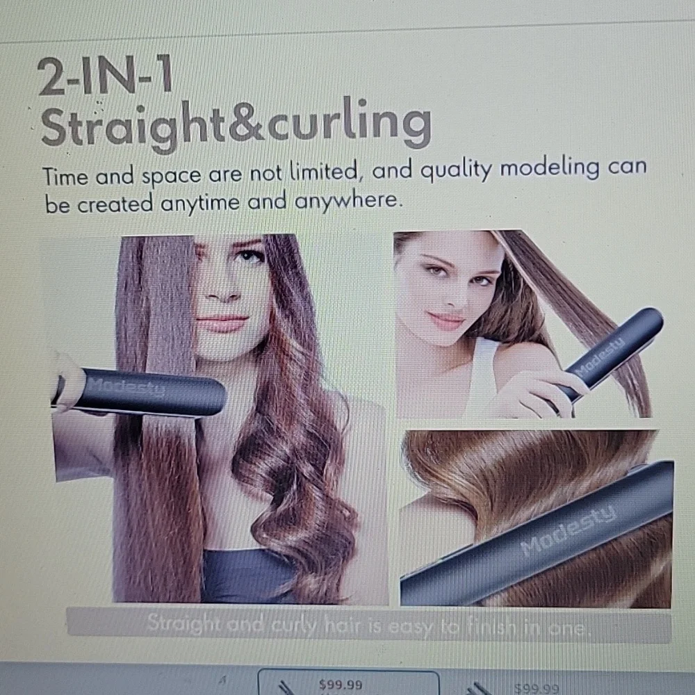 Modesty 2 in 1 cordless hair straightener curler cordless travel flat iron New